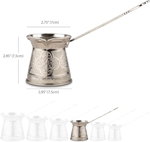 Alisveristime Authentic Turkish Coffee Pot Handmade CezveIbrik 295Inch Width 295Inch Height 1014 Ounce Enhance Your Coffee Experience Now 3 Cup Silver - Image 3