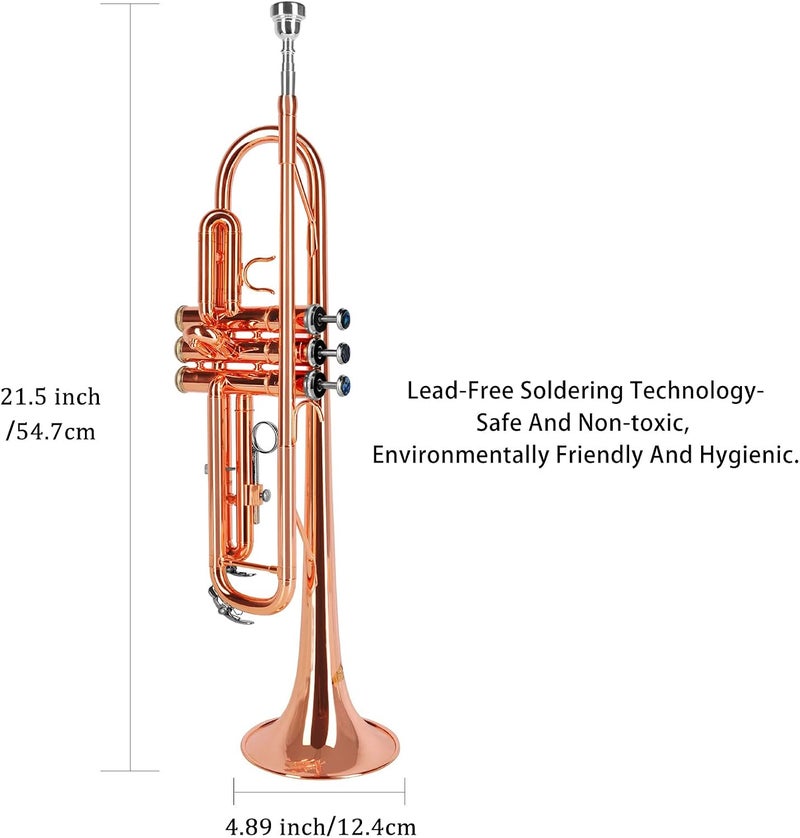 EASTROCK Standard Brass Bb Trumpet with Hard Case, Gloves, and 7C Mouthpiece for Beginners - Image 5