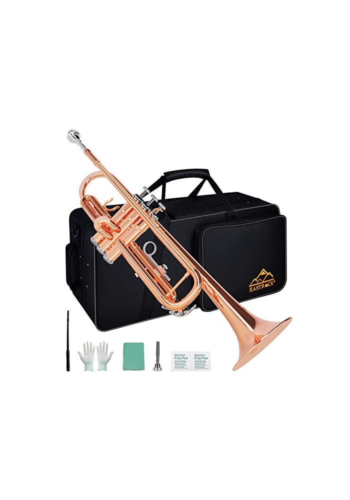 EASTROCK Standard Brass Bb Trumpet with Hard Case, Gloves, and 7C Mouthpiece for Beginners - Image 1