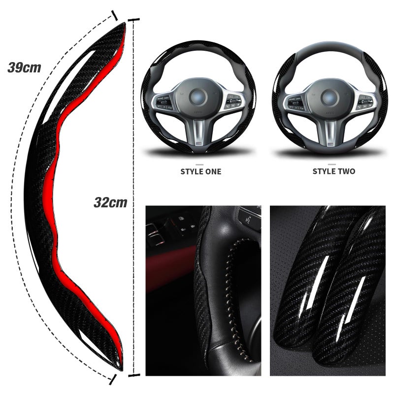 Aotoyou Car Steering Wheel Cover Set Bright Carbon Fiber Wrap Non-Slip 3pcs Steering Wheel Accessories 14.5-15 inch Universal (Black) - Image 5