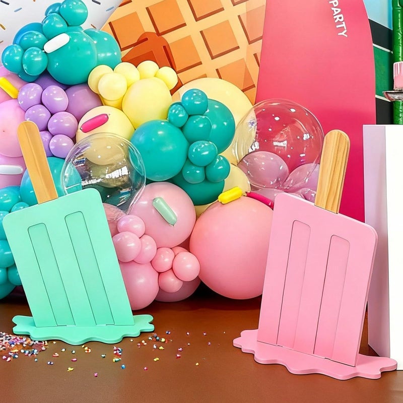 Novabright Ice Cream Party Decorations 2 Pcs 20 Inches Wooden Ice Cream Sign Backdrop for Birthday Summer Baby Bridal Shower Wedding Graduation Bar Party Decor(Pink and Green, Classicl Style) - Image 3