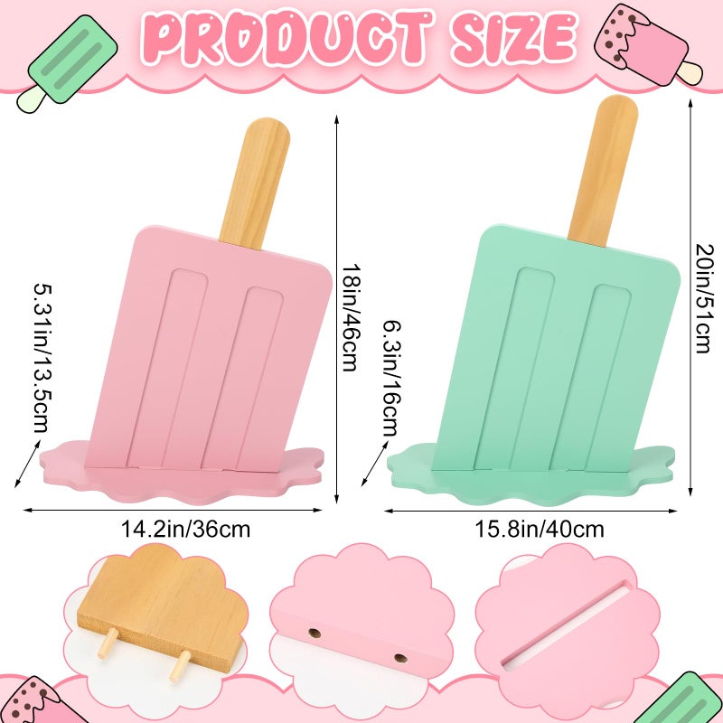 Novabright Ice Cream Party Decorations 2 Pcs 20 Inches Wooden Ice Cream Sign Backdrop for Birthday Summer Baby Bridal Shower Wedding Graduation Bar Party Decor(Pink and Green, Classicl Style) - Image 2