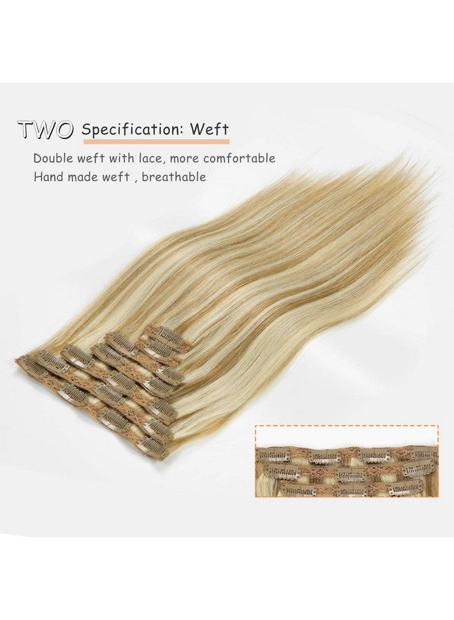 Caliee Blonde Clip in Hair Extensions Real Human Hair,P10-613 Natural Human Hair Extensions Clip ins Real Human Hair for Women Full Head 120G with 16 Clips 7Pcs Lace Clip in hair 18Inch - Image 4