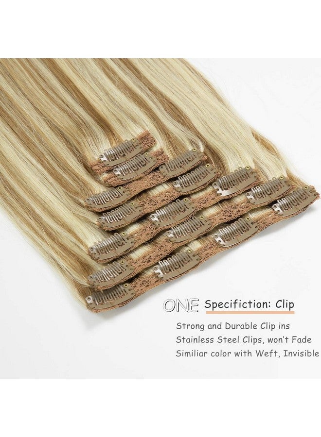 Caliee Blonde Clip in Hair Extensions Real Human Hair,P10-613 Natural Human Hair Extensions Clip ins Real Human Hair for Women Full Head 120G with 16 Clips 7Pcs Lace Clip in hair 18Inch - Image 3