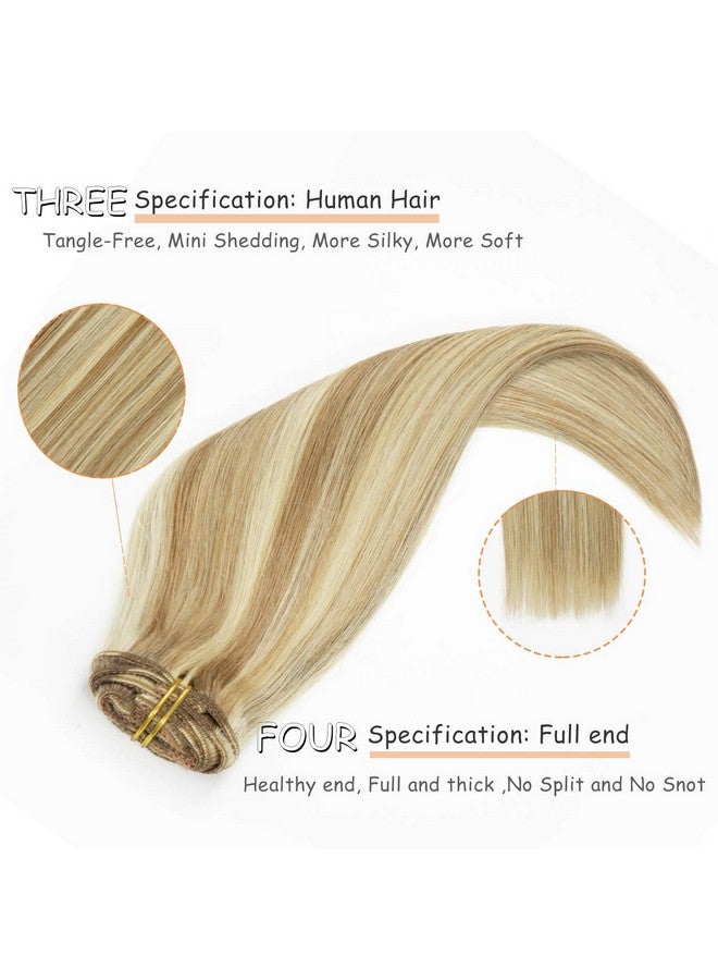 Caliee Blonde Clip in Hair Extensions Real Human Hair,P10-613 Natural Human Hair Extensions Clip ins Real Human Hair for Women Full Head 120G with 16 Clips 7Pcs Lace Clip in hair 18Inch - Image 5