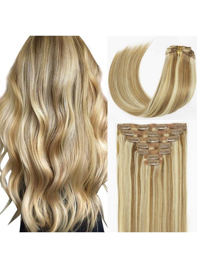Caliee Blonde Clip in Hair Extensions Real Human Hair,P10-613 Natural Human Hair Extensions Clip ins Real Human Hair for Women Full Head 120G with 16 Clips 7Pcs Lace Clip in hair 18Inch - Image 1