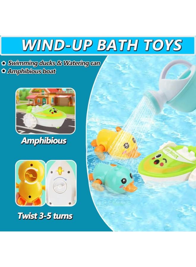 No‑Hole Wind‑Up Bath Toys Set – Ducks, Boat & Water Play Accessories - Image 3