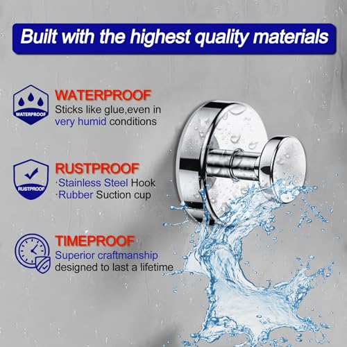 Bntuk Suction Cup Hooks for Shower, Removable Towel Hooks for Bathroom Window Glass Door Wall, Bath Robe Looafh Hook for Hanging - 4 Pack, Chrome - Image 2