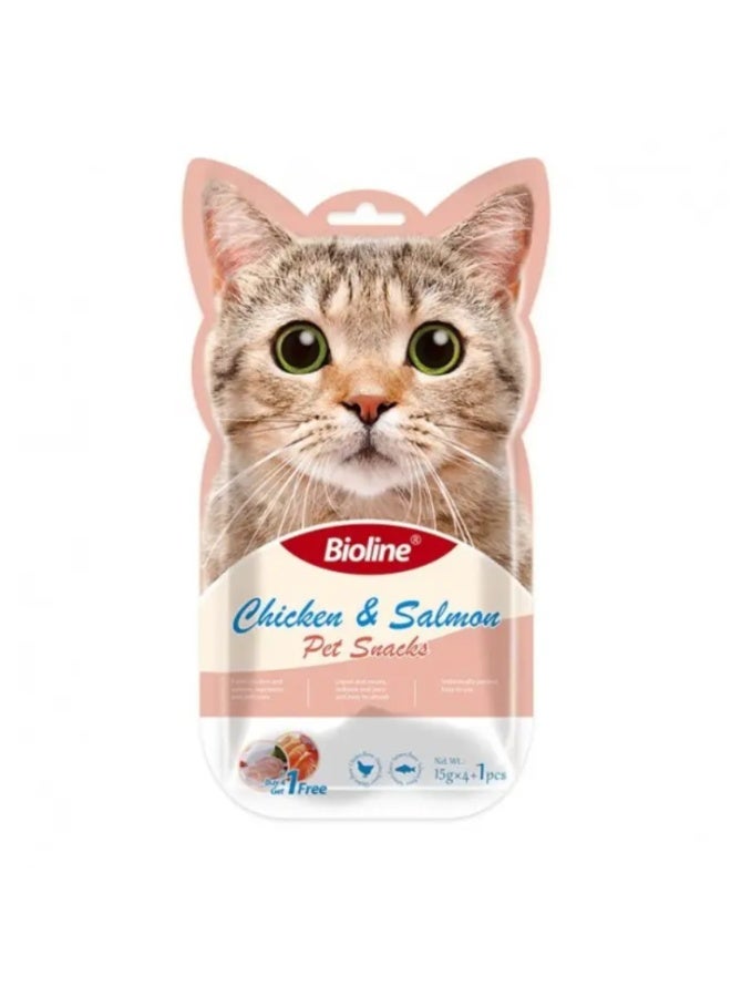 Bioline Cat Treats - 5x15g[Flavor - Chicken & Salmon]
