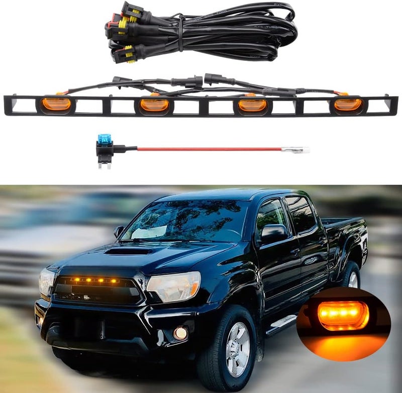 MEALAM Amber LED Lights 4PCS Front Grille Raptor Lamps with Harness and Fuse for 2012-2015 Toyota Tacoma - Image 1