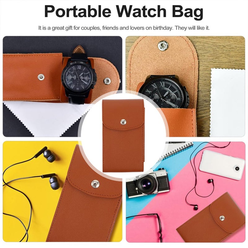 Cowhide Leather Watch Storage Pouch Set Of 2 With Earphone Organizer Portable Travel Jewelry Case - Image 4