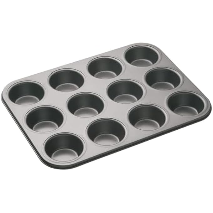 MASTERCLASS Kitchencraft NonStick Twelve Hole Deep Baking Pan Sleeved Grey Kcmchb7 12Hole 35 X 27 Cm135 X 105 Inches - Image 1