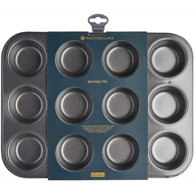 MASTERCLASS Kitchencraft NonStick Twelve Hole Deep Baking Pan Sleeved Grey Kcmchb7 12Hole 35 X 27 Cm135 X 105 Inches - Image 2