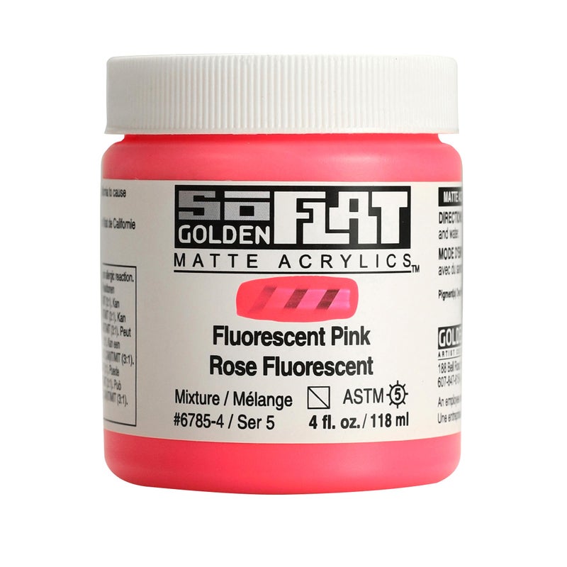GOLDEN SoFlat Matte Acrylics Fluorescent Pink 4 fl oz Jar Professional Acrylic Paint SemiTransparent - Image 2