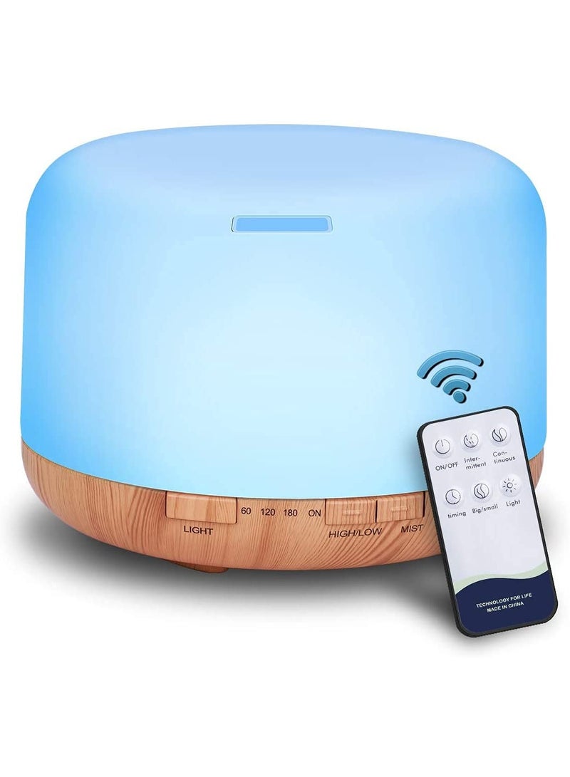 Kueh 500ml Essential Oil Diffuser, Quiet Aromatherapy Mist Diffusers for Essential Oils, Ultrasonic Oil Diffuser with Remote Control,Timer, 7 Colors Light for Bedroom - Image 1