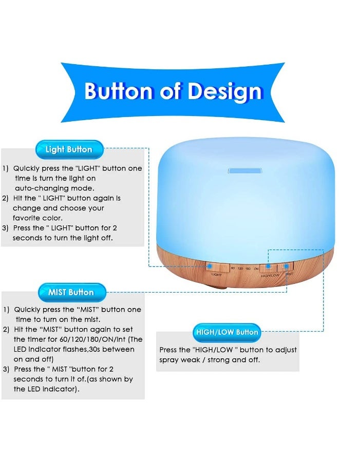 Kueh 500ml Essential Oil Diffuser, Quiet Aromatherapy Mist Diffusers for Essential Oils, Ultrasonic Oil Diffuser with Remote Control,Timer, 7 Colors Light for Bedroom - Image 3