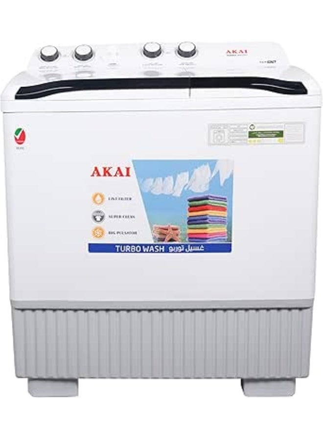 AKAI 12kg Twin-Tub, Semi-Automatic Washing Machine, Powerful Pulsator, Energy Efficient, Easy Wash Timer, Spin Timer, White WMMA-X012TT - Image 1