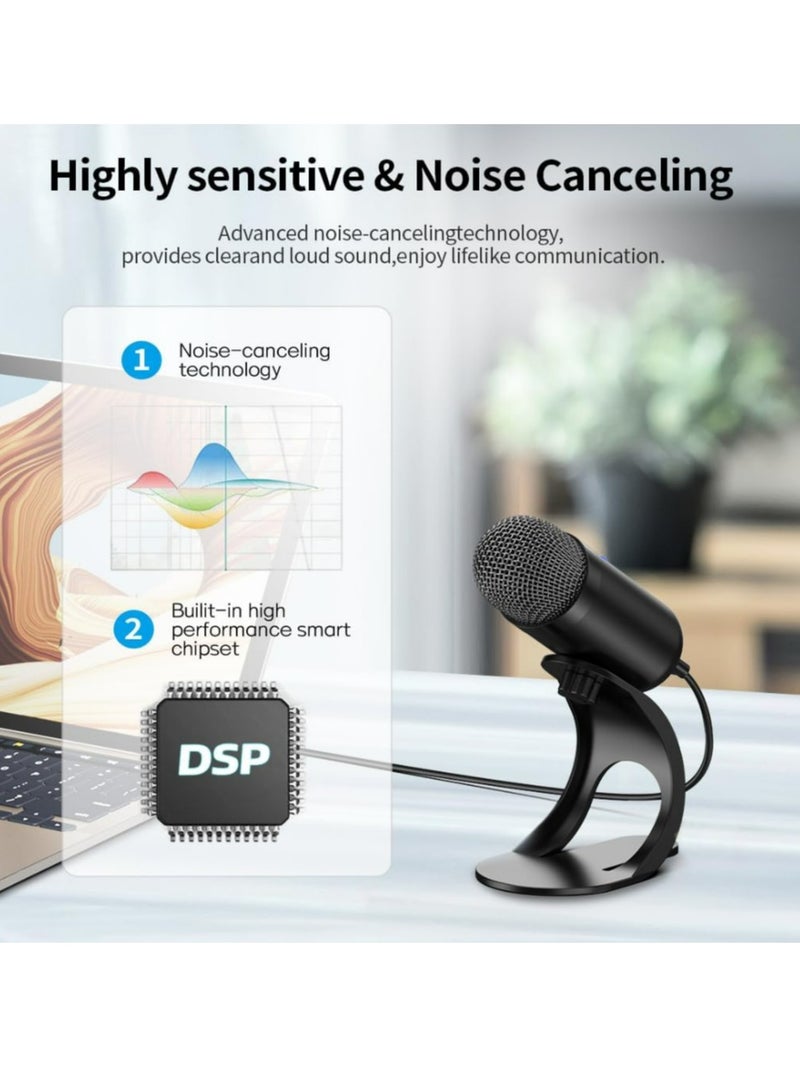 USB Computer Microphone, Podcast Mic Desktop with Mute on for Recording Streaming, Omnidirectional Condenser, PlugPlay Stand with Volume Control for PC, Laptop, Mac, YouTube - Image 3