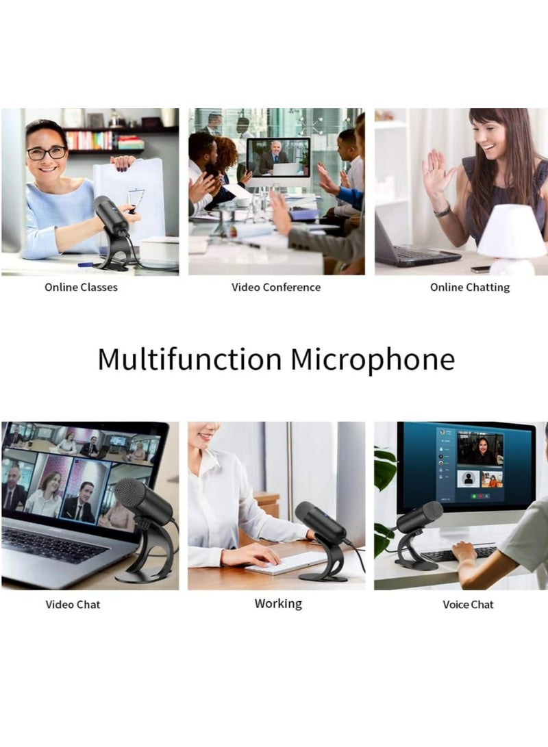 USB Computer Microphone, Podcast Mic Desktop with Mute on for Recording Streaming, Omnidirectional Condenser, PlugPlay Stand with Volume Control for PC, Laptop, Mac, YouTube - Image 2