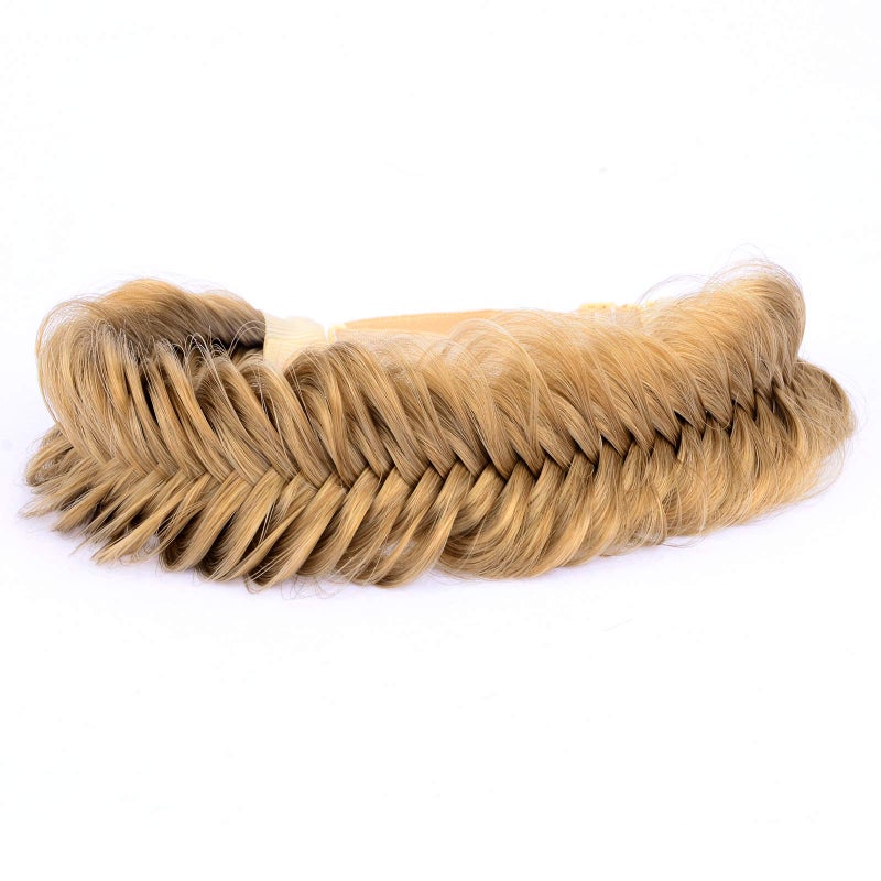 DIGUAN Wide Fishtail 2 Strands Synthetic Hair Braided Headband Classic Chunky Plaited Braids Elastic Stretch Hairpiece Women Girl Beauty accessory59g Dark Blonde