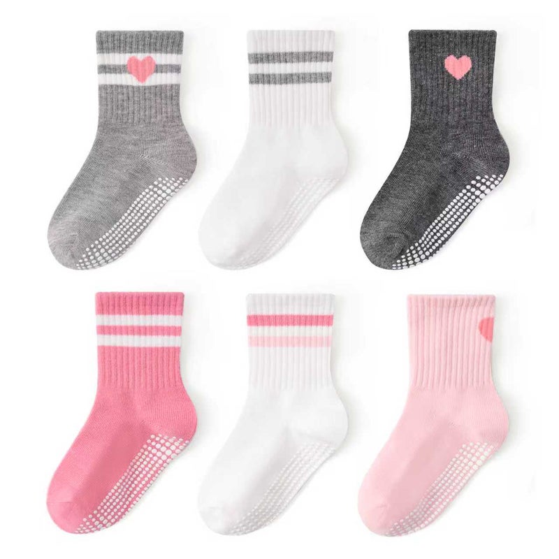 Bearbay Non-Slip Toddler Grip Socks with Anti Skid Soles, Unisex Cotton Crew Ankle Socks for Baby Boys Girls Kids - Image 1