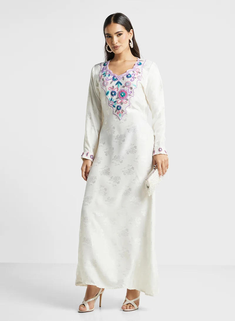 ARABIAN CLOSET Embellished Belted Jalabiya