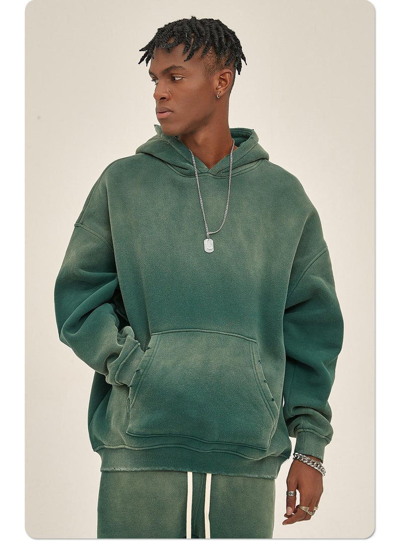 NIBEMINENT Autumn and Winter Washing Spray Dyeing Baggy Hoodies Distressed Hip Hop Gradient Men's and Women's  Hooded Sweatshirts - Image 3