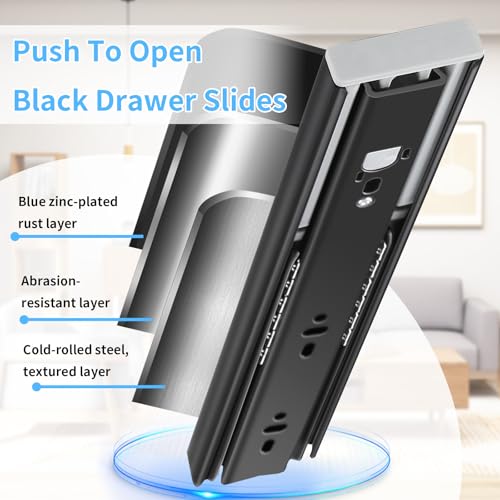 VAGUDE Push to Open Drawer Slides 1 Pair Full Extension 12 14 16 18 20 22 24 inch Side Mount Pull Out Kitchen Cabinet Rails Bracket Replacement Ball Bearing Tracks kit Guide Runner 100 LB Capacity - Image 3