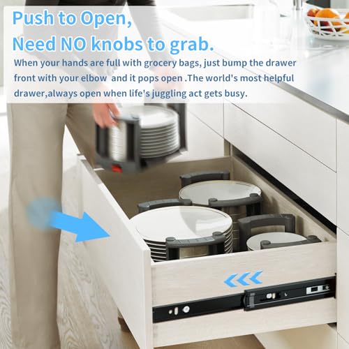 VAGUDE Push to Open Drawer Slides 1 Pair Full Extension 12 14 16 18 20 22 24 inch Side Mount Pull Out Kitchen Cabinet Rails Bracket Replacement Ball Bearing Tracks kit Guide Runner 100 LB Capacity - Image 4