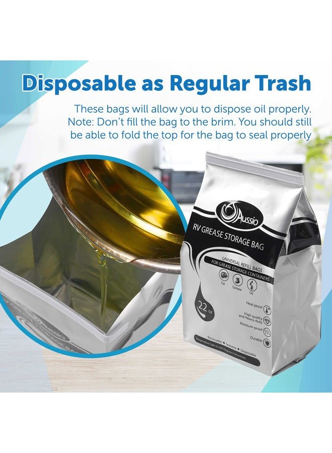Aussio (15-Pack) Grease Bags Disposable Replacement - Temperature Up to 200℉ - Self-Standing Bags for Cooled Oil Grease and Fat - Image 4