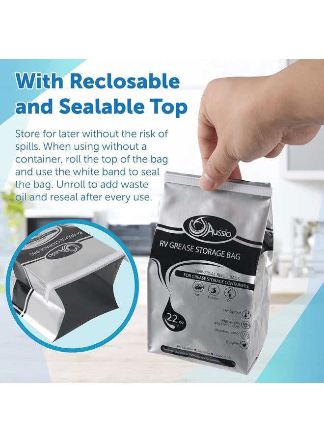 Aussio (15-Pack) Grease Bags Disposable Replacement - Temperature Up to 200℉ - Self-Standing Bags for Cooled Oil Grease and Fat - Image 5