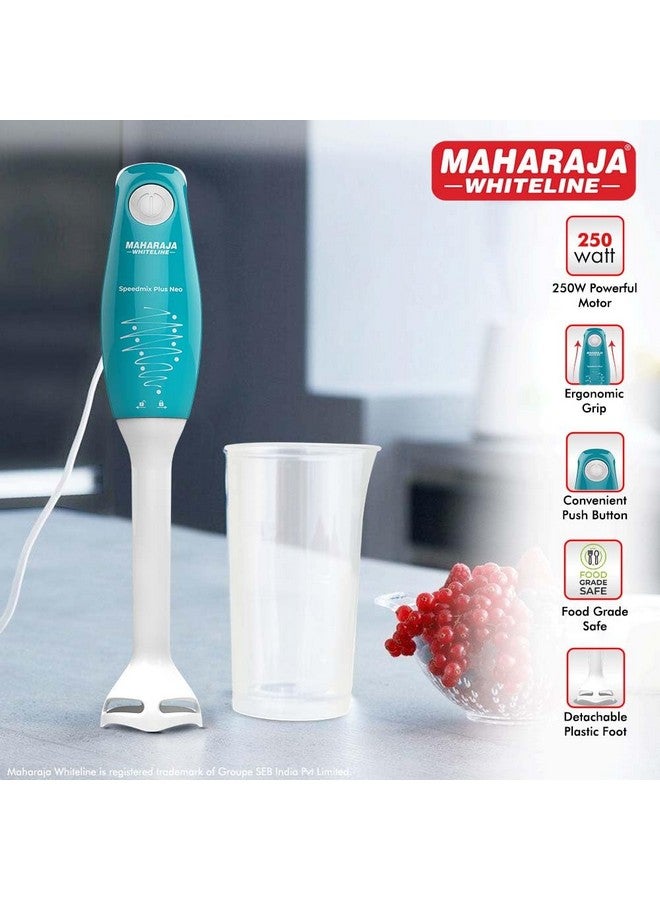 MAHARAJA WHITELINE خلاط يدوي ماهاراجا وايتلاين سبيد ميكس بلس نيو بشفرات من الفولاذ المقاوم للصدأ | أداء طويل الأمد مع محرك بقوة 250 واط | وعاء متعدد الاستخدامات سعة 800 مل | قاعدة بلاستيكية قابلة للفصل (أزرق تركوازي وأبيض) - Image 2