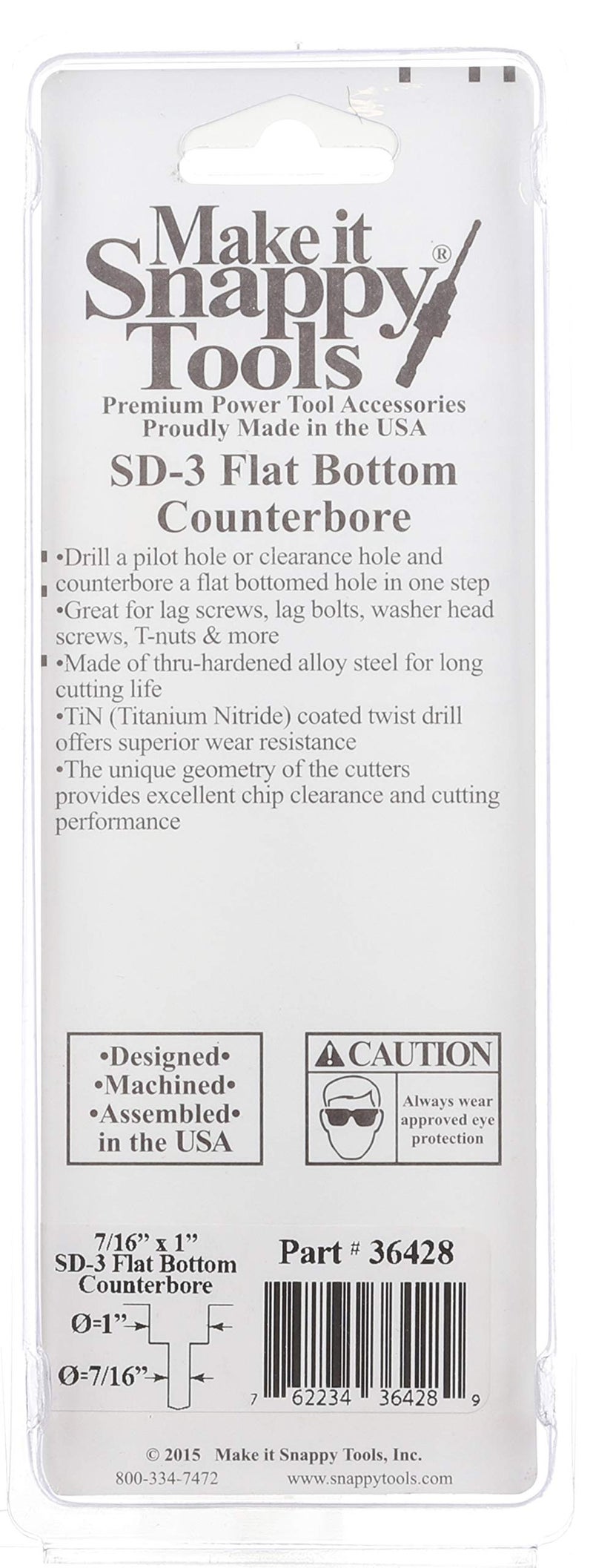 Make It Snappy Tools 7/16 Inch X 1 Inch 3-Flute Flat Bottom Counterbore With Tin Coated Twist Drill #36428 - Image 3