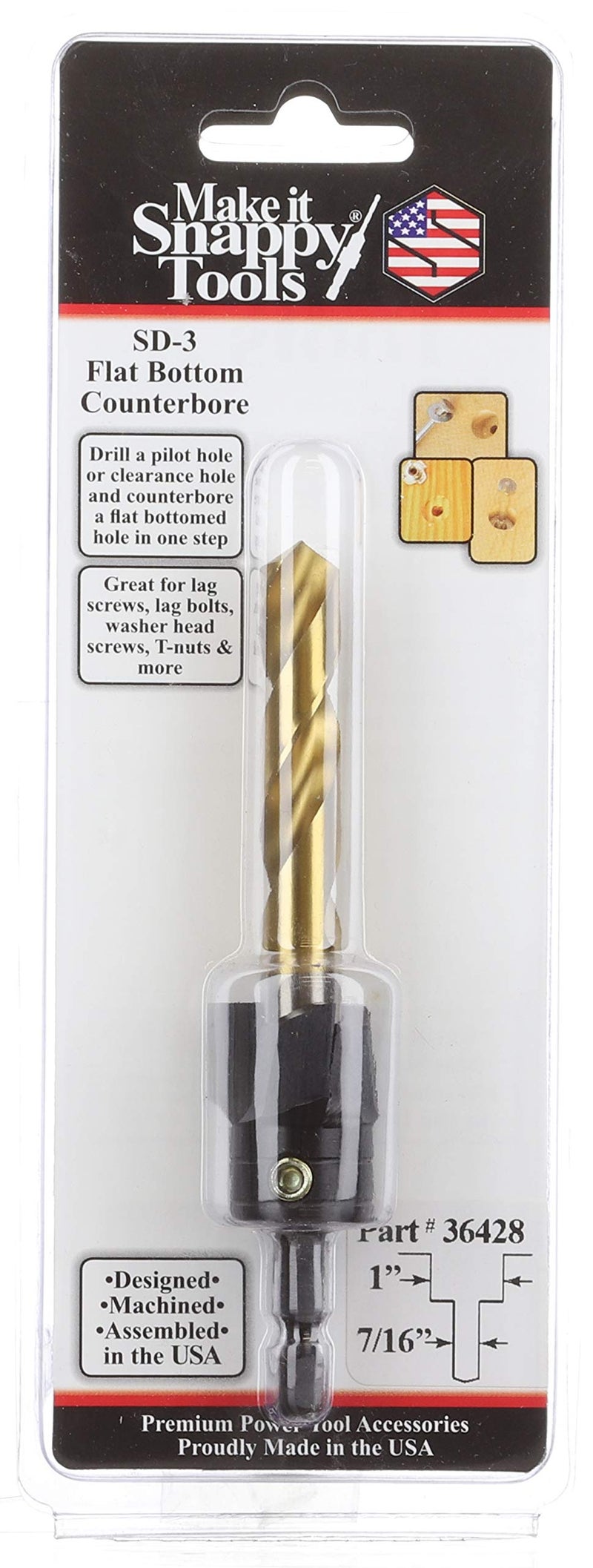 Make It Snappy Tools 7/16 Inch X 1 Inch 3-Flute Flat Bottom Counterbore With Tin Coated Twist Drill #36428 - Image 2