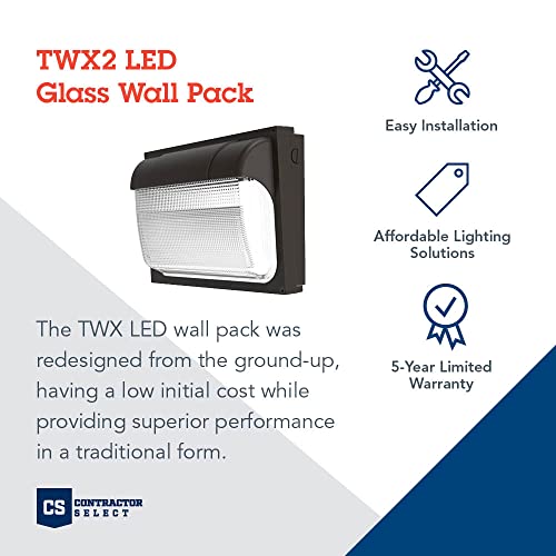 Lithonia Lighting 13" LED Wall Pack Outdoor Light Fixture, Building Wall Light, Adjustable Lumens, 4000K Cool White, MVOLT 120-277V, IP65, Glass Lens, Bronze (TWX2 LED ALO 40K MVOLT DDBTXD) - Image 2