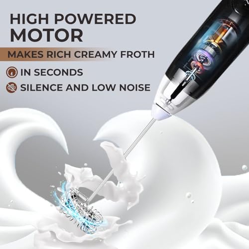 EMBOX Coffee Frother Electric | Coffee Maker | Double Spring Kit with Type-C Rechargeable Cord | Milk frother for Cappuccino Cream and Egg Whisker | Electric Blender Mixer (3 Whisk, Black) - Image 5