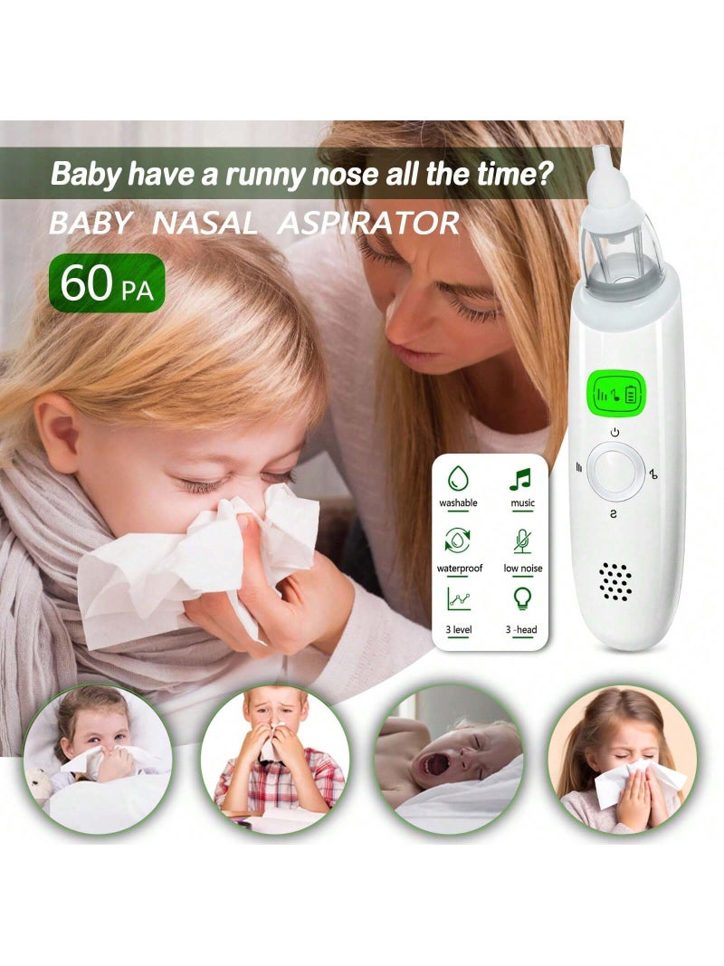 SOLARAE أداة تنظيف الأنف للرضع مع 3 رؤوس سيليكون وموسيقى مهدئة بيضاء - Image 5