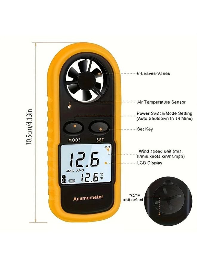 1pc Digital Anemometer Wind Speed Meter Temperature Tester With LCD Backlight Display - Image 3