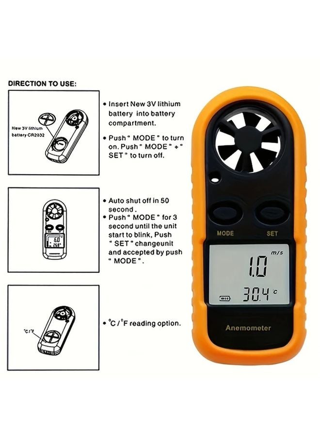 1pc Digital Anemometer Wind Speed Meter Temperature Tester With LCD Backlight Display - Image 5