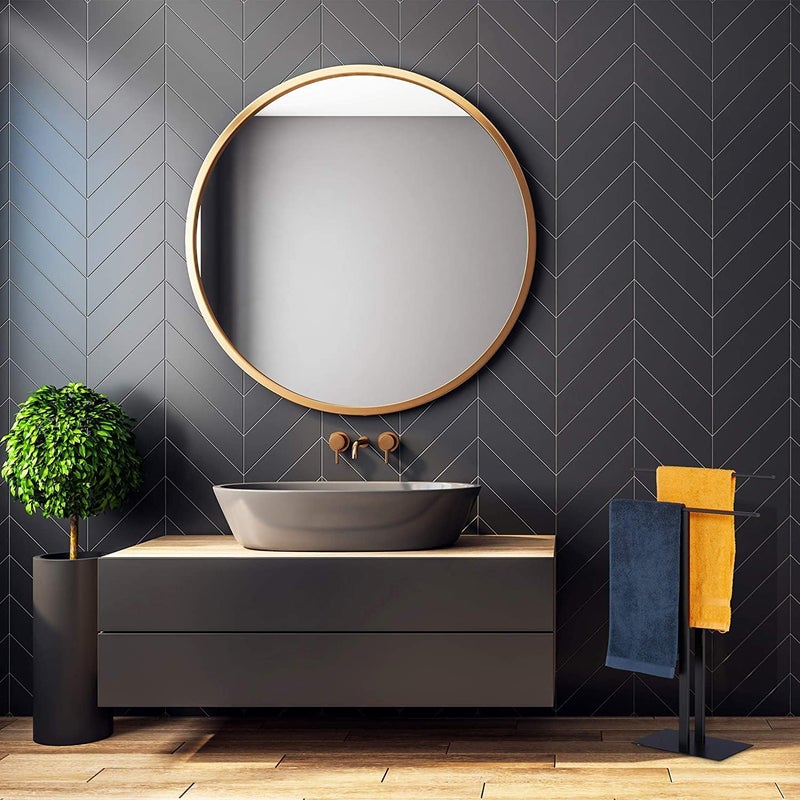 Indian Decor 21584 owel Rail 2 Bars Free Standing Bathroom Iron Double Towel Rail HxWxD: 80x 50 x 19 cm Black 1 Piece  - Image 4