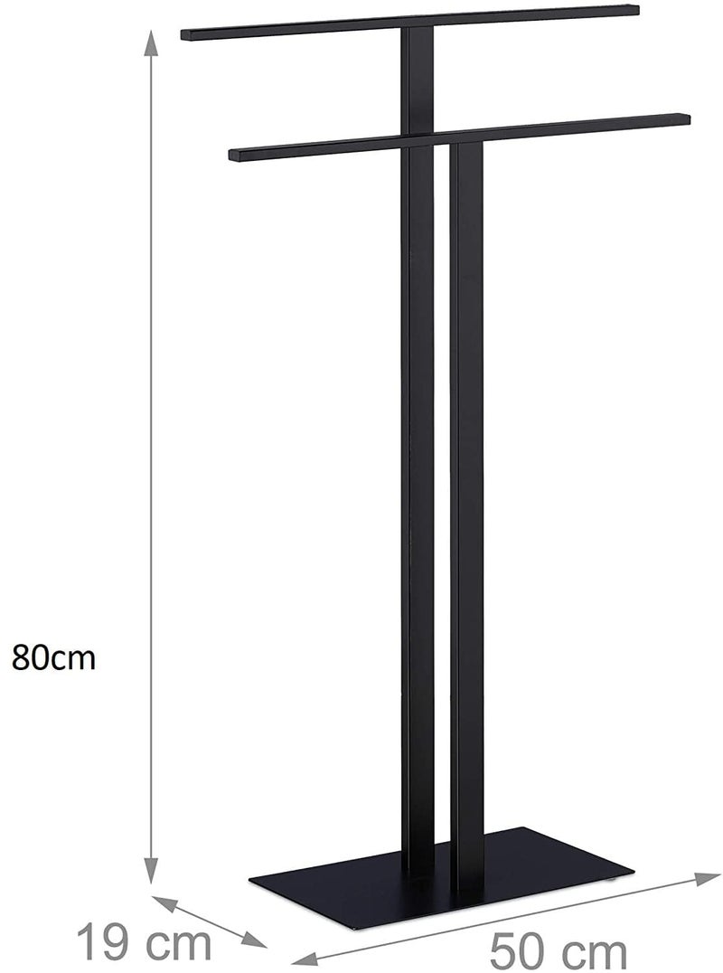 Indian Decor 21584 owel Rail 2 Bars Free Standing Bathroom Iron Double Towel Rail HxWxD: 80x 50 x 19 cm Black 1 Piece  - Image 3
