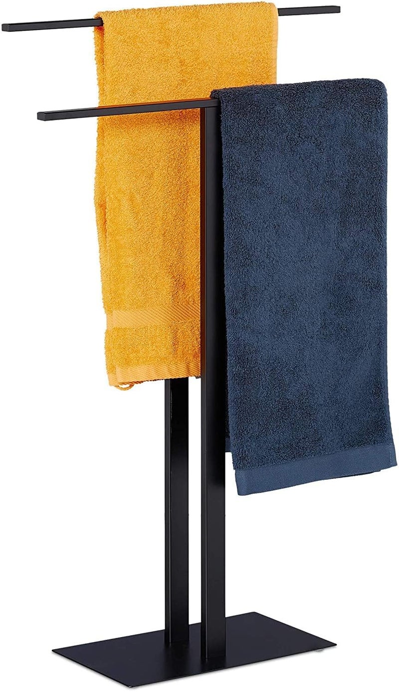 Indian Decor 21584 owel Rail 2 Bars Free Standing Bathroom Iron Double Towel Rail HxWxD: 80x 50 x 19 cm Black 1 Piece  - Image 2