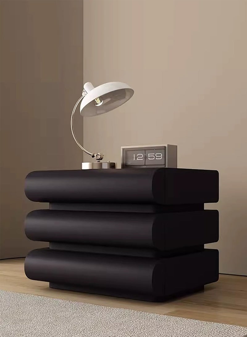 Merry Moments Modern Bedside Table Minimalist Nightsatnds Multifunction Nightstand for Bedroom Living Room with 3 Drawers Wood Frame Black Colour H50xL40xD40 cm （Fully Assembled)  - Image 1