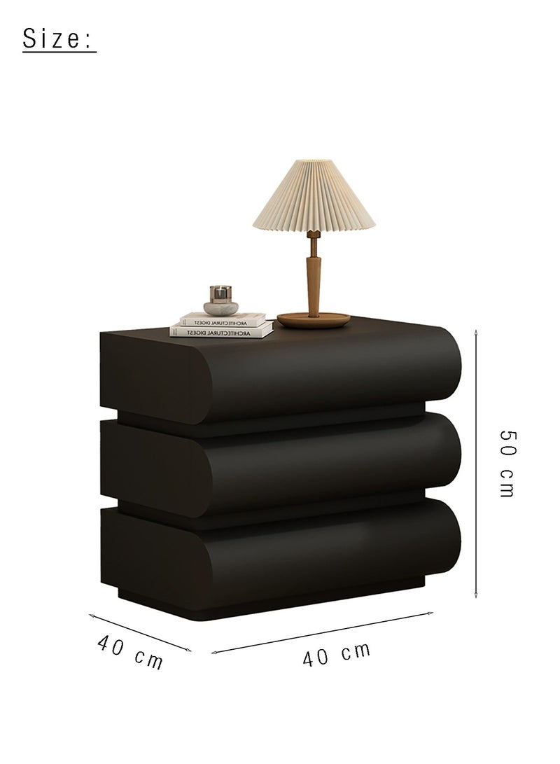 Merry Moments Modern Bedside Table Minimalist Nightsatnds Multifunction Nightstand for Bedroom Living Room with 3 Drawers Wood Frame Black Colour H50xL40xD40 cm （Fully Assembled)  - Image 5