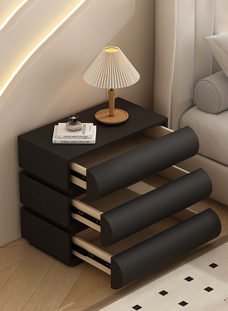 Merry Moments Modern Bedside Table Minimalist Nightsatnds Multifunction Nightstand for Bedroom Living Room with 3 Drawers Wood Frame Black Colour H50xL40xD40 cm （Fully Assembled)  - Image 2