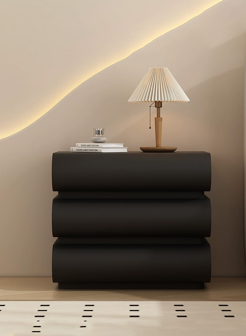 Merry Moments Modern Bedside Table Minimalist Nightsatnds Multifunction Nightstand for Bedroom Living Room with 3 Drawers Wood Frame Black Colour H50xL40xD40 cm （Fully Assembled)  - Image 3