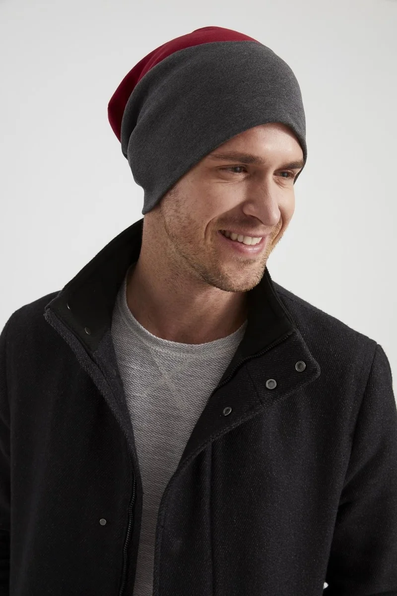 بوتيكجيز Men's Young New Season Smoked Red Piece Rope Hat Beanie Sports Comfortable Cotton Thermal