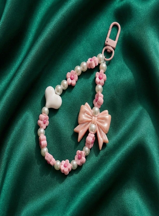 D Care World Universal Beaded Strap, Cute Flowers Vintage Aesthetic Chain, Lanyard Wrist Strap Accessories for HandBags Key Pendants Decor (Pink) - Image 2