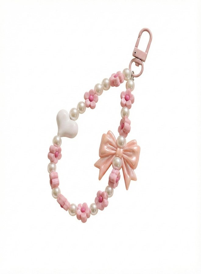 D Care World Universal Beaded Strap, Cute Flowers Vintage Aesthetic Chain, Lanyard Wrist Strap Accessories for HandBags Key Pendants Decor (Pink) - Image 1