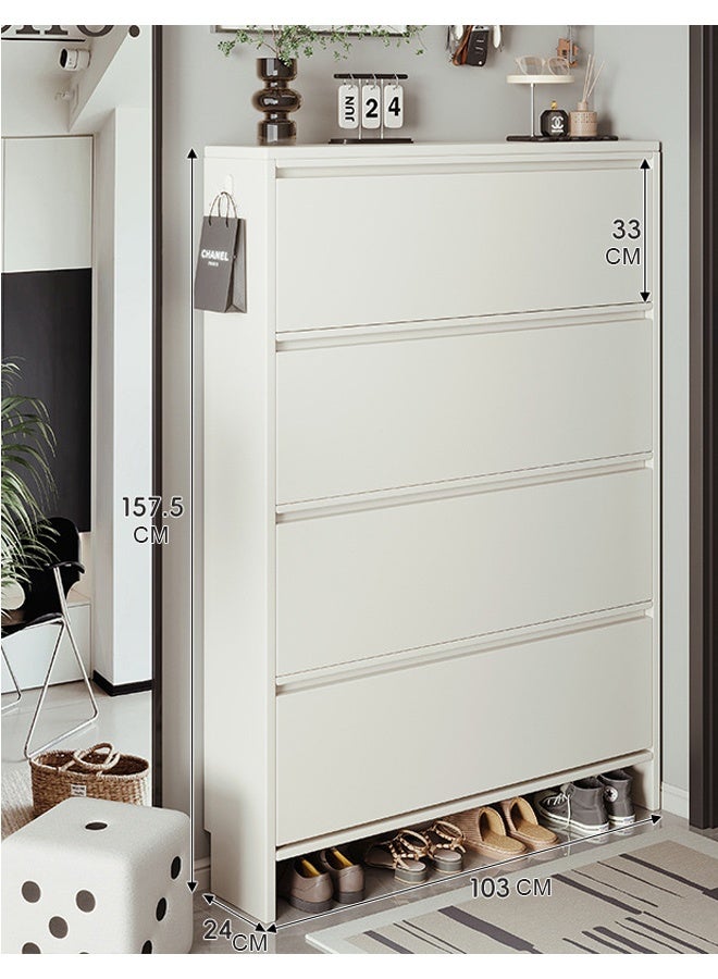 إن كي أكس خزانة أحذية متعددة الطبقات للمدخل، مقاس ١٠٣ × ١٥٧.٥ × ٢٤ سم، لون أبيض - Image 2